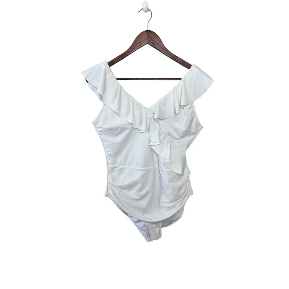 White Swimsuit Size X-Large  Ruffle Coquette Ethereal Romantic Beach Resort
